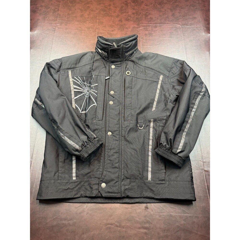 VTG Spyder Ski Jacket Mens XL Black Full Zip Snowboard Winter Coat Spider Web